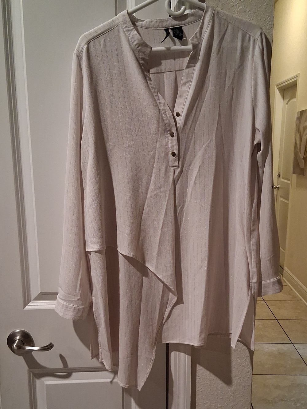 new directions Cream Button-Front Long-Sleeve Tunic